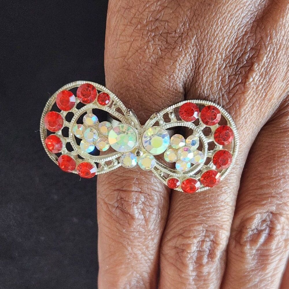 Red Butterfly Adjustable Crystal Ring